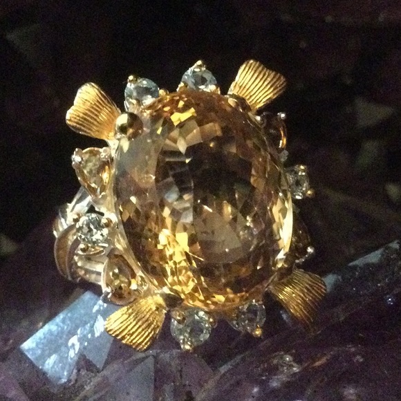 Magnificent,  Large AA+ Genuine Citrine & Tourmaline  Ring - Picture 4 of 13